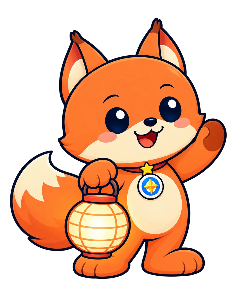Finn, a playful fox with a lantern