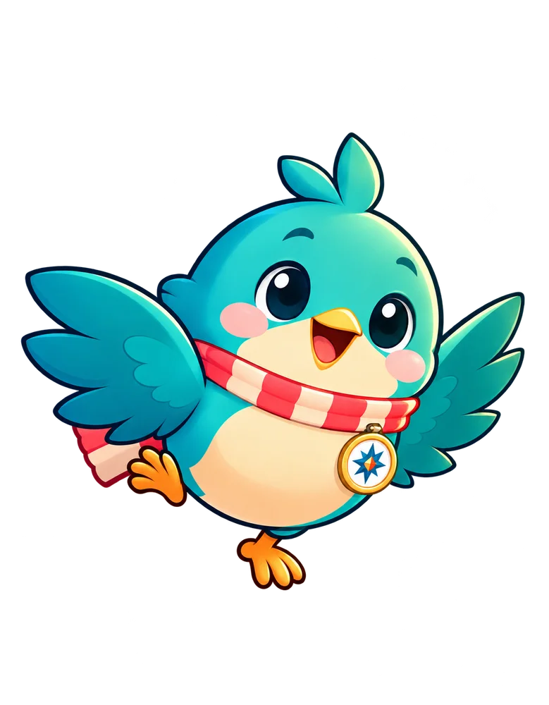 Sky, a cheerful bird ready to fly solo