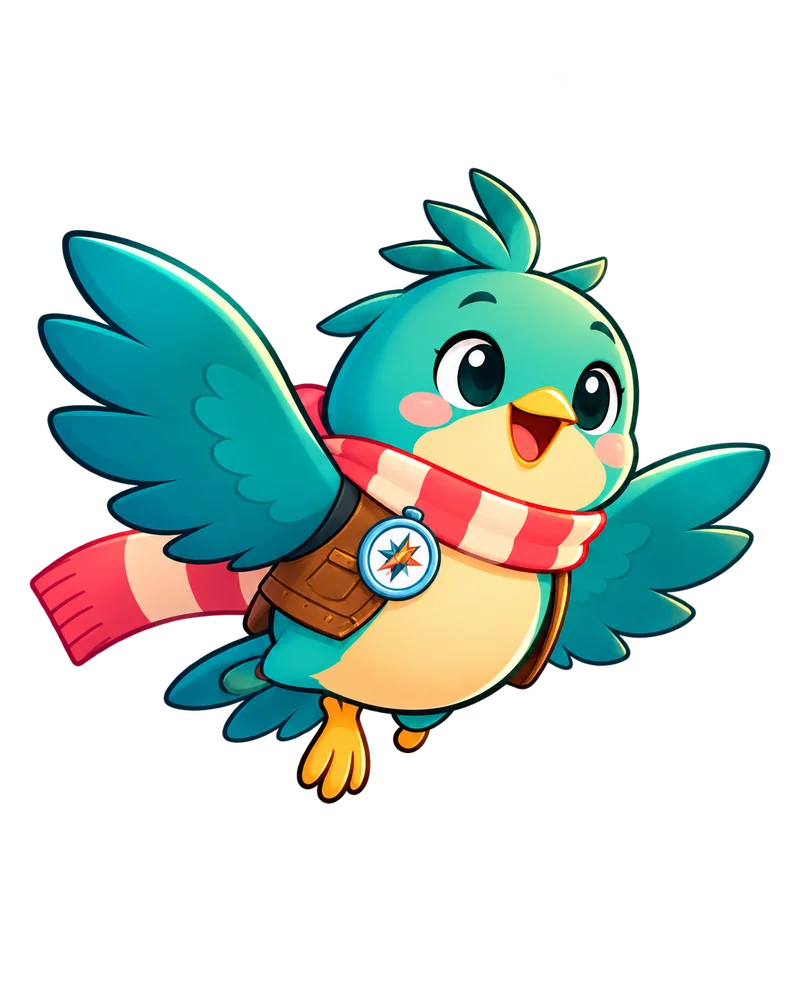 Sky, a cheerful bird ready to fly solo
