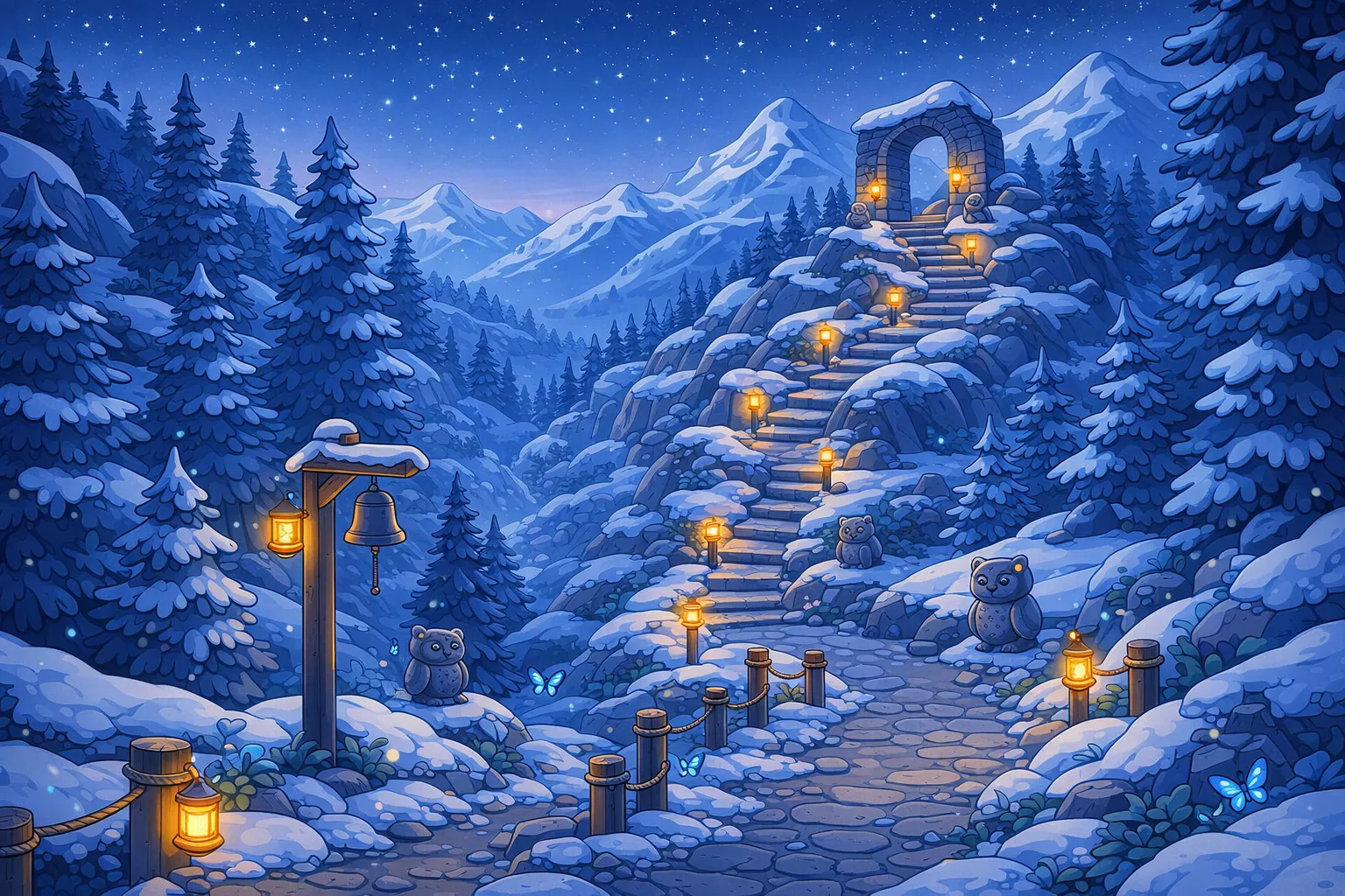 Lantern Peaks, Quiet Trail: an illustrated view of the world of this adventure