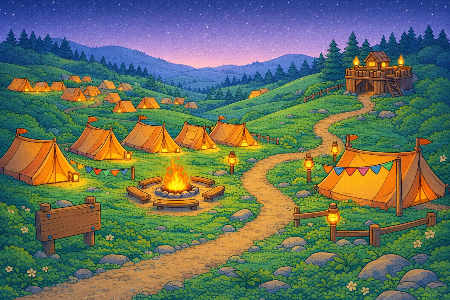 Campfire Hills, Hello Hill: an illustrated view of the world of this adventure