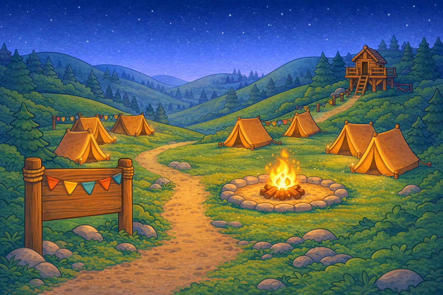 Campfire Hills, Hello Hill: an illustrated view of the world of this adventure