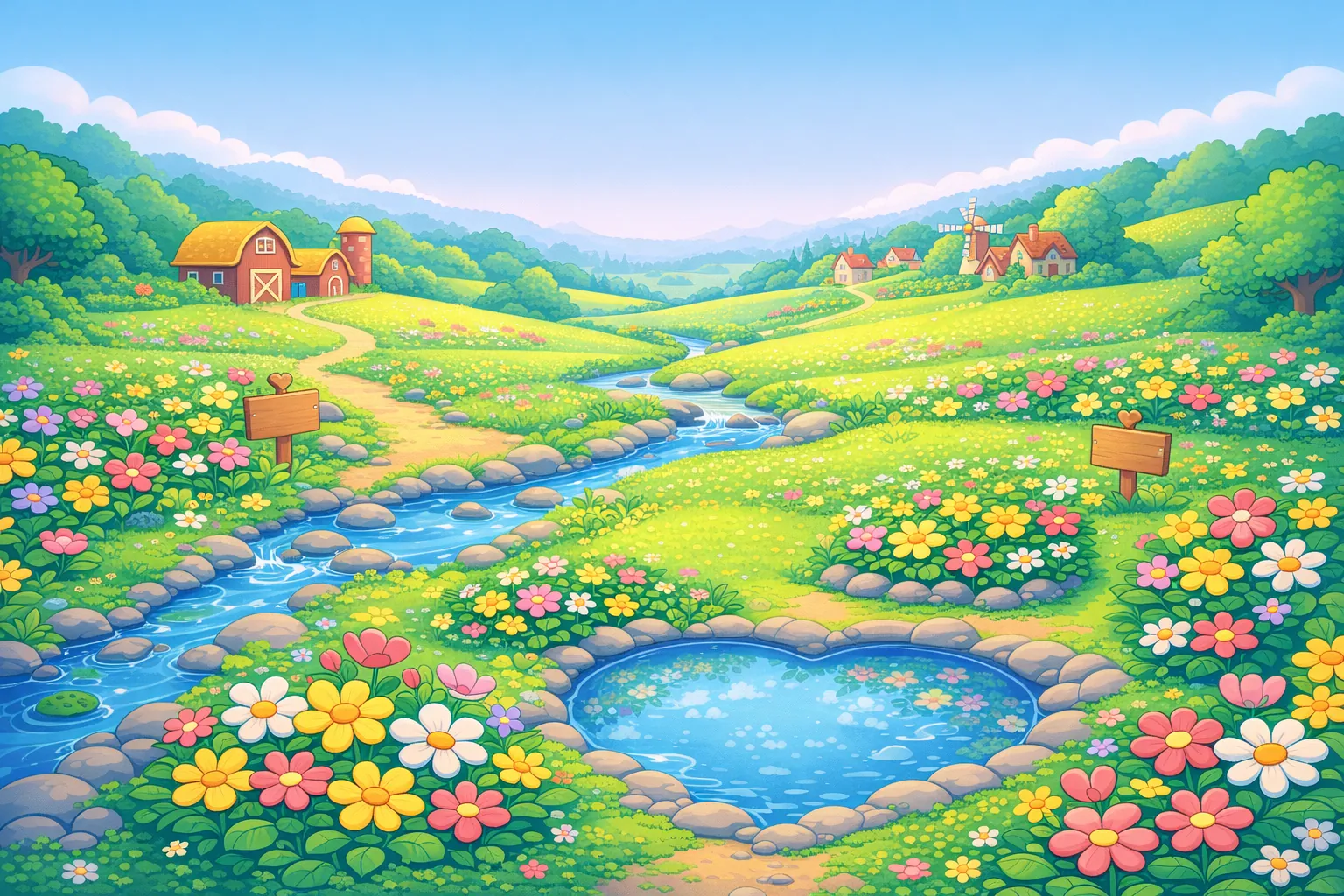 Heartwood Meadow, Feelings Garden: an illustrated view of the world of this adventure